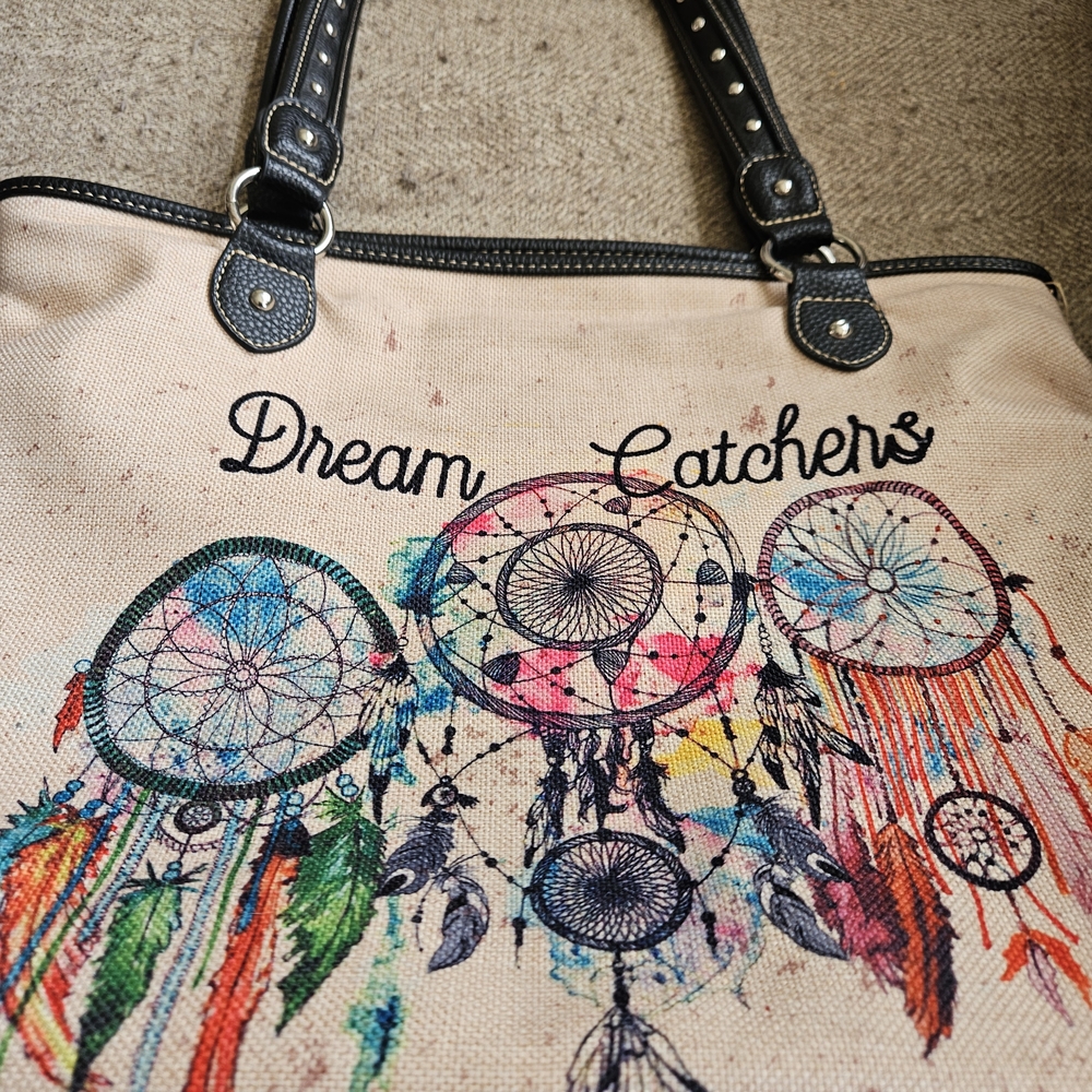 Dream Catchers Multicolor Montana West Large Purse With Black Straps Multipocket